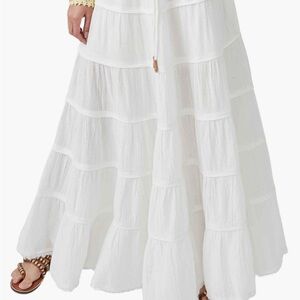 Free People White Tiered Maxi Skirt